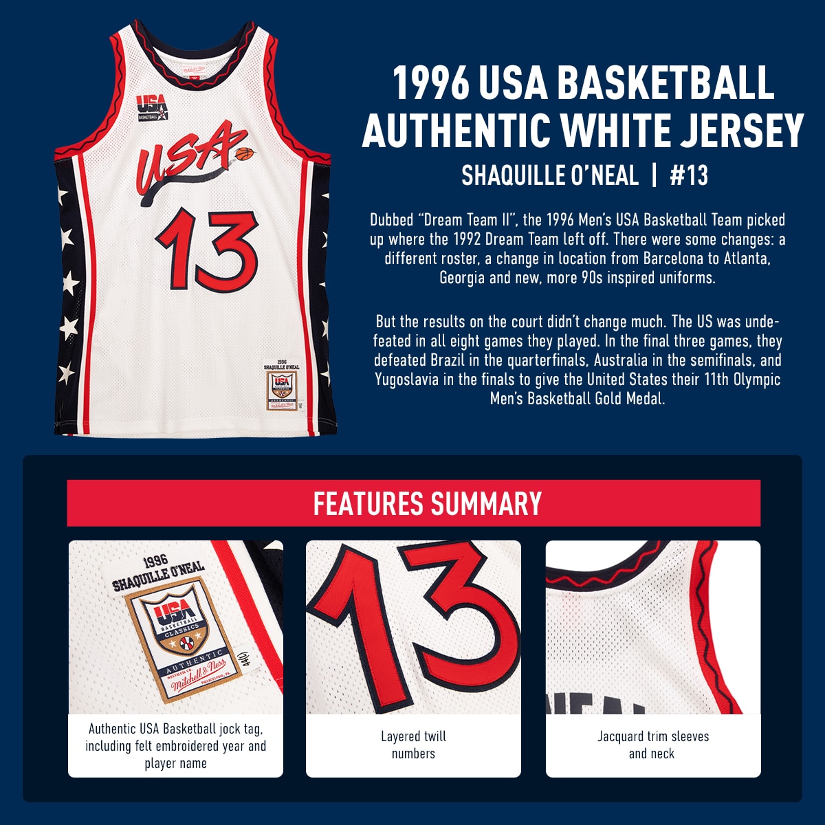 Men's Mitchell & Ness Shaquille O'Neal White USA Basketball 1996