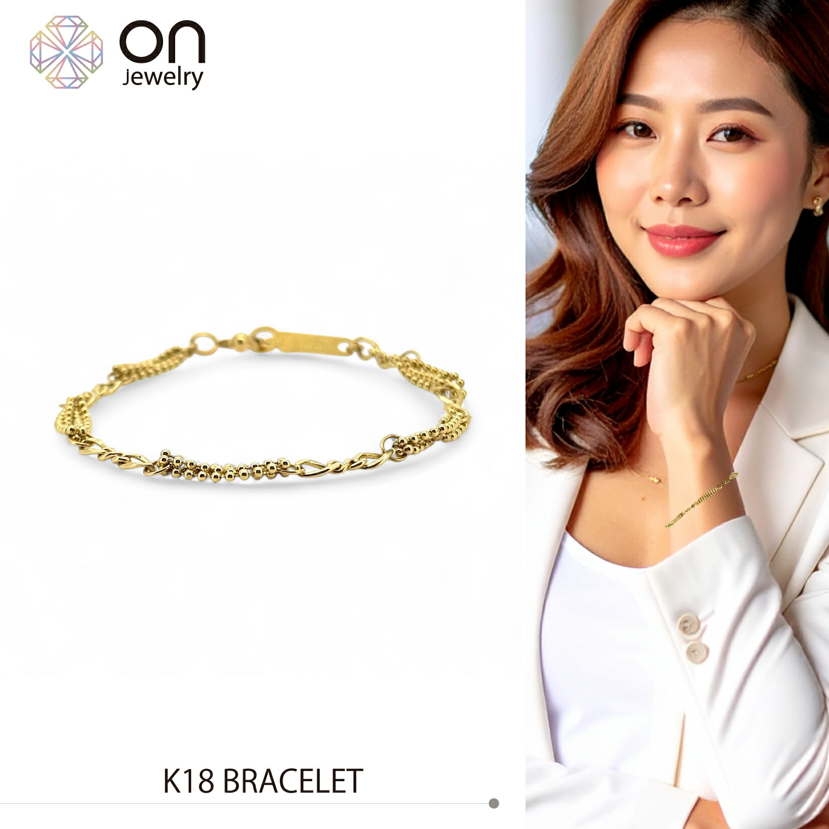 楽天市場】K18デザインブレスレット(18金 18k ゴールド製)(01086*1