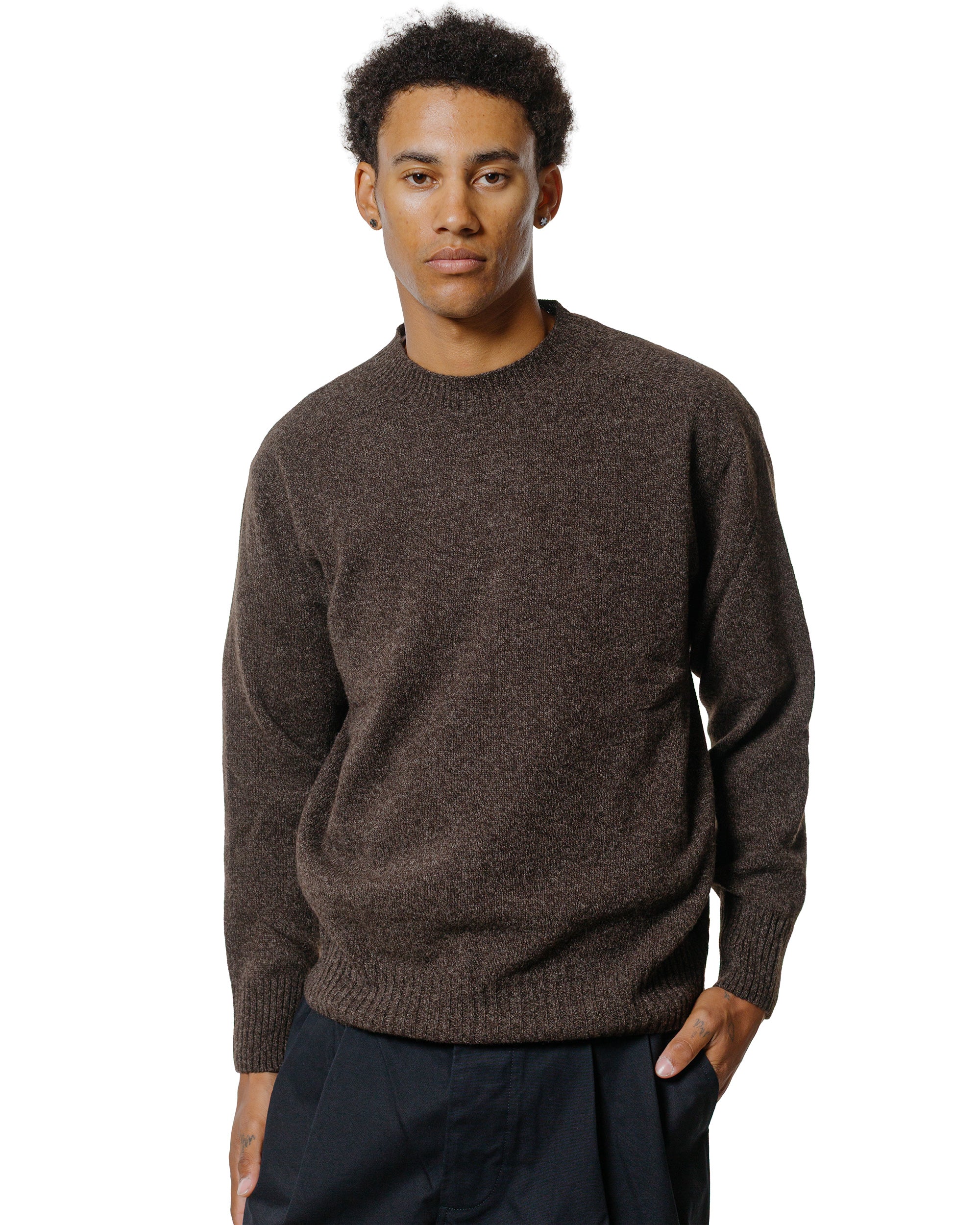Margaret Howell Seamless Crew Neck Yak Wool Cashmere Blend Coffee Twis