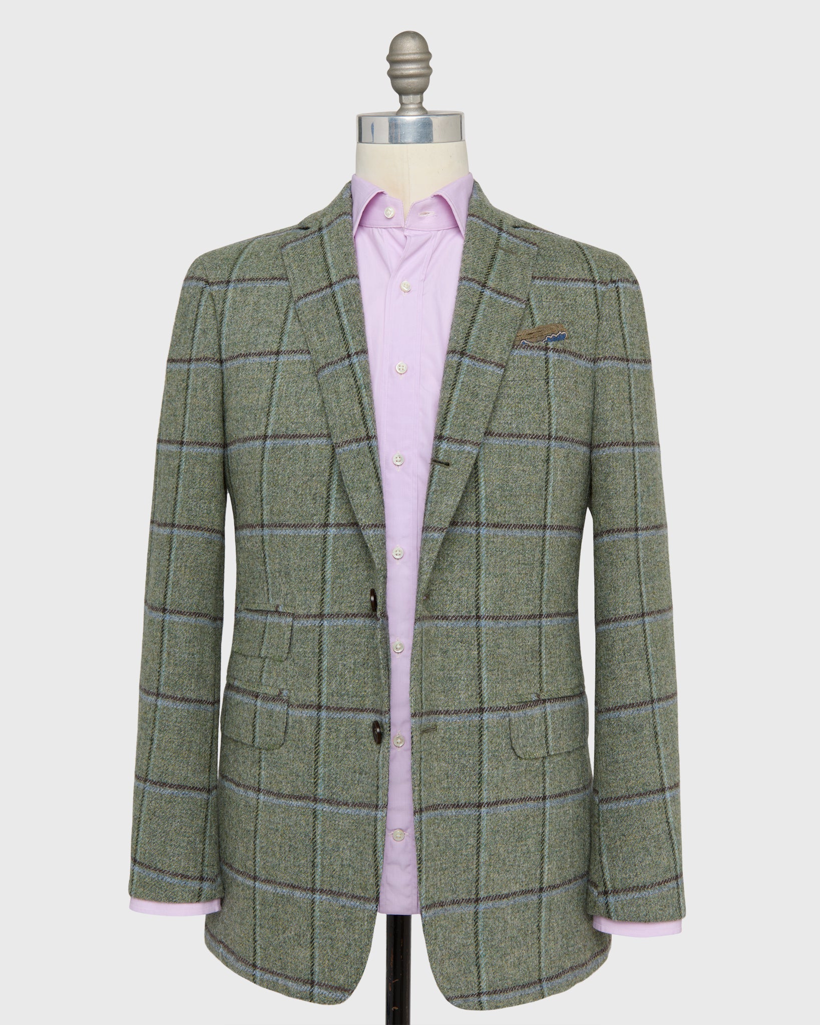 Virgil No. 2 Jacket in Lovat/Sky/Brown Windowpane Tweed | Shop Sid