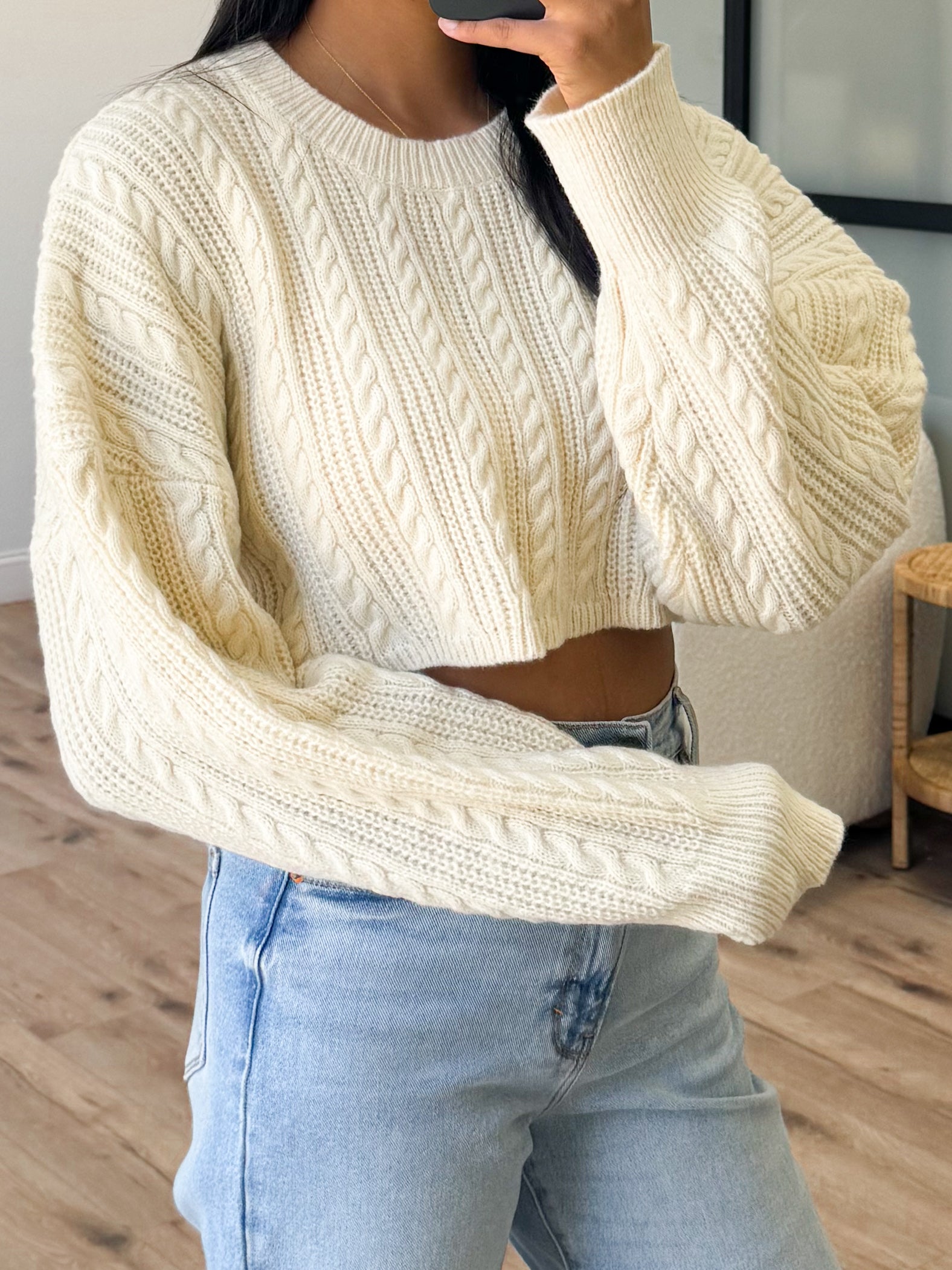 Mae Cable Knit Cropped Sweater | Cream | +Plus Available | FINAL