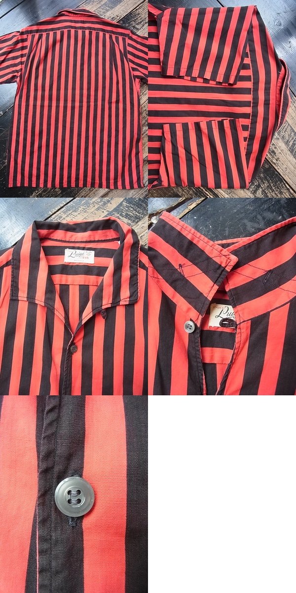 50s〜BVD 赤黒ストライプ柄 半袖シャツ - Side Car Charlie