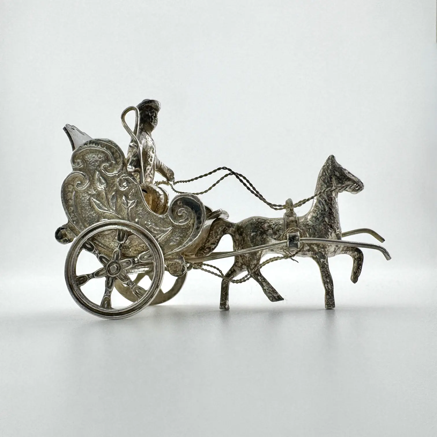 Vintage Dutch Sterling Silver Miniature Horse & Carriage – H.H
