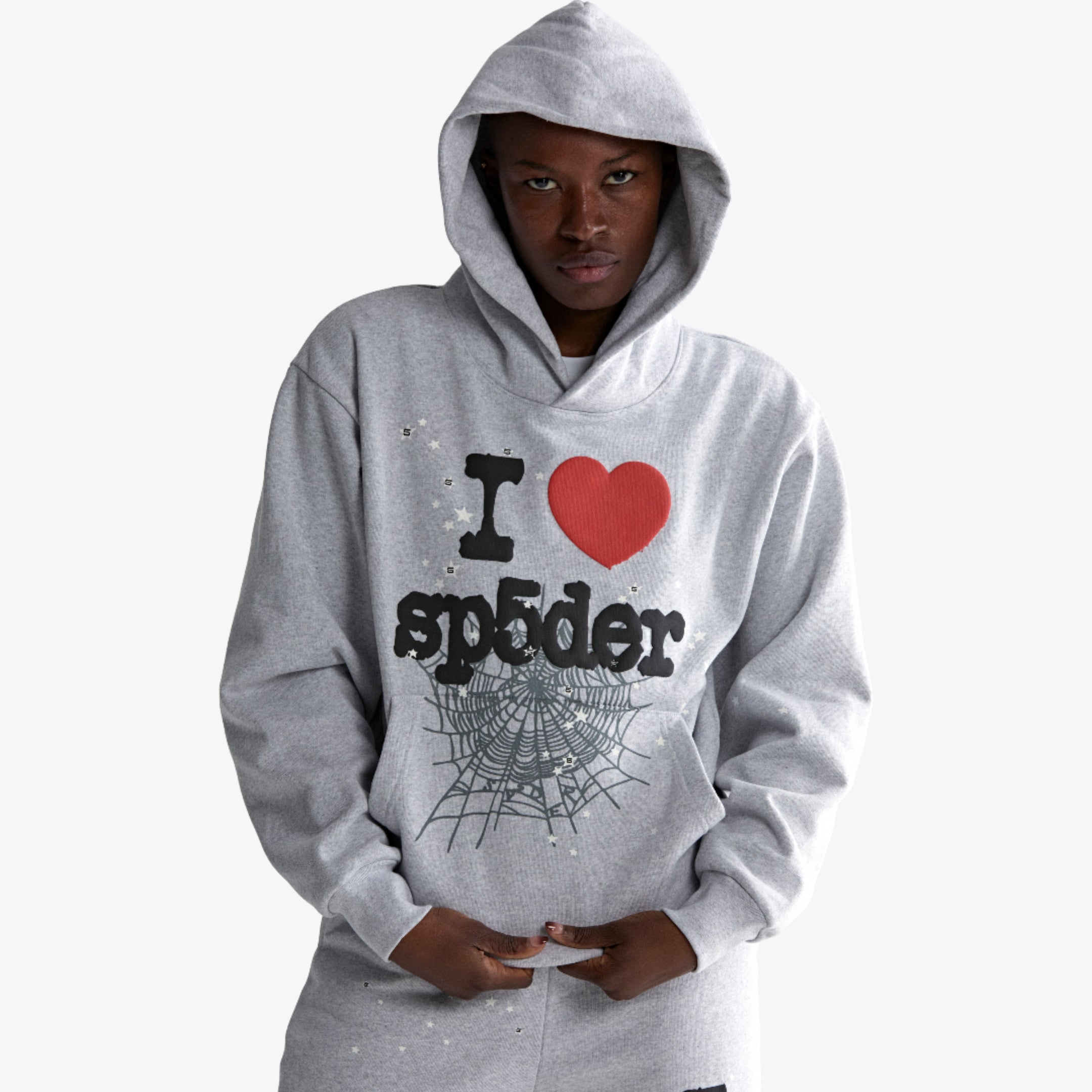 Sp5der 'Souvenir / I Love' Pullover Hoodie Heather Grey (FW24