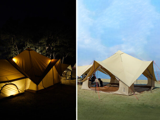 DODのツクツクベースをテントやタープと接続することで更におしゃれに