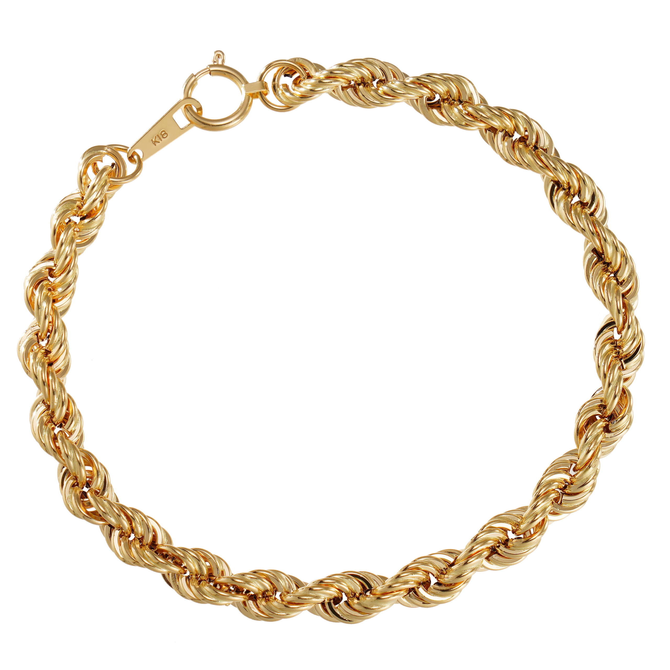 K18 18金 ロープ ブレスレット 5.4mm幅 16cm～22cm 引輪 選べるサイズ