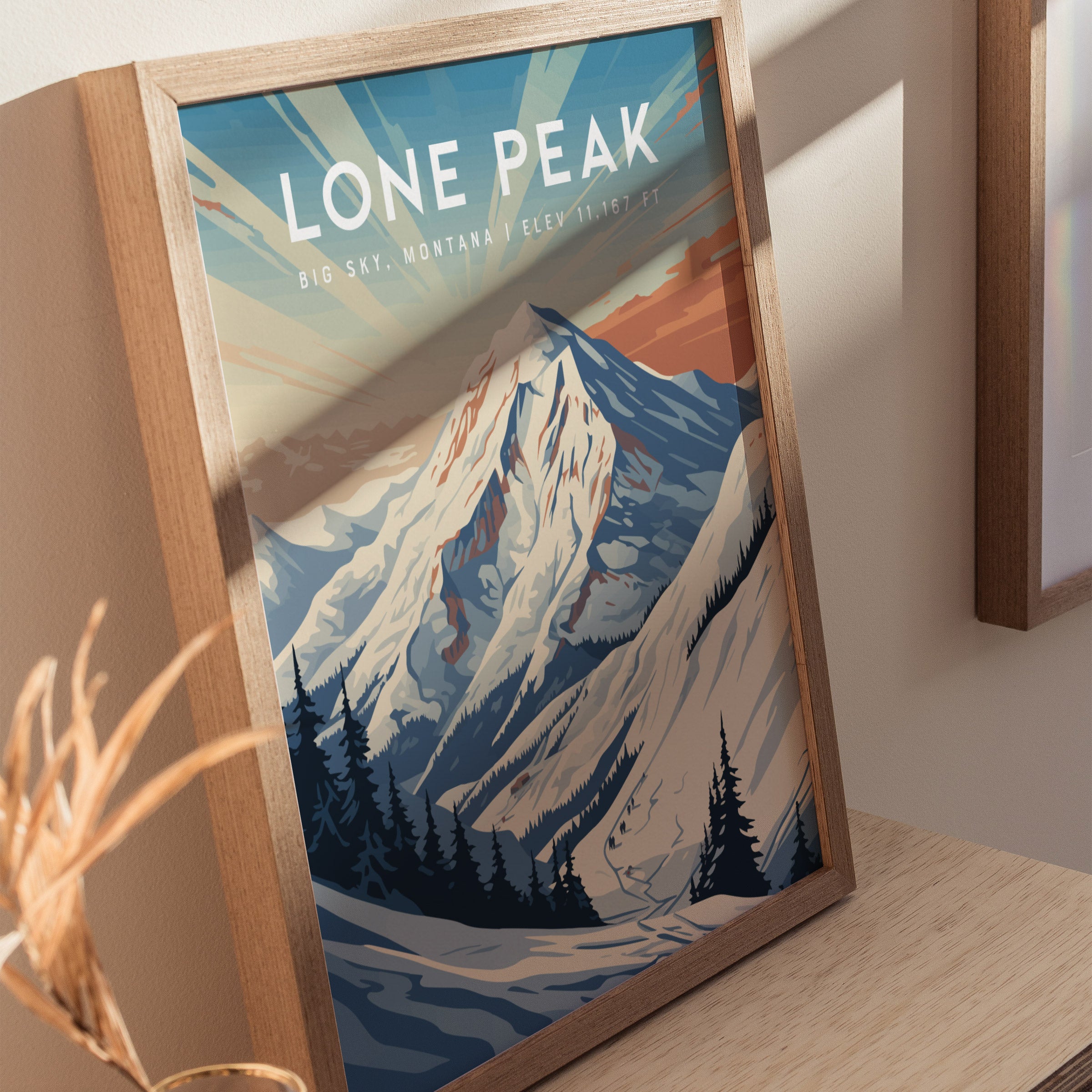 Lone Peak Big Sky Poster | Montana Ski Mountain Wall Art | Swell