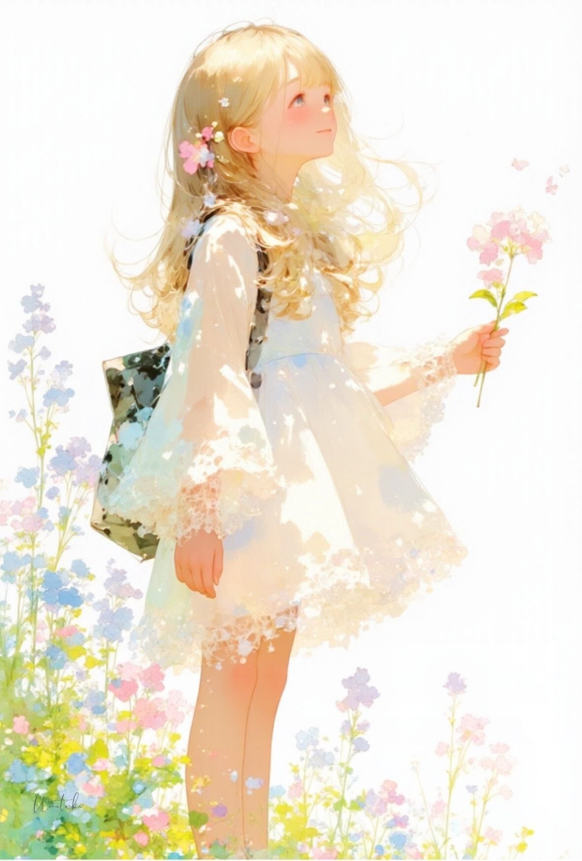 オリジナルAIイラスト水彩風女の子ポストカード5P ③ ※プレゼント