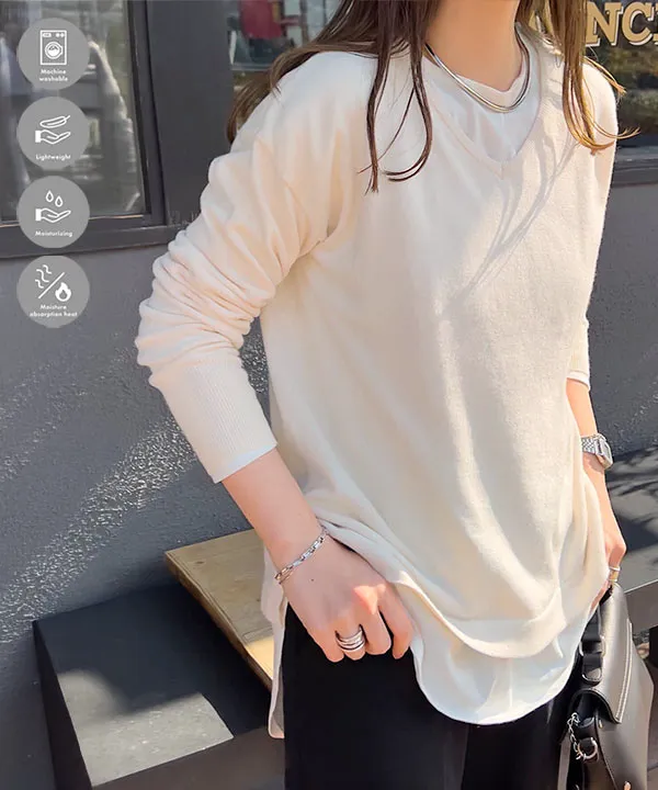 M L XL 選べるネック ] メルティベーシックニット [C7211