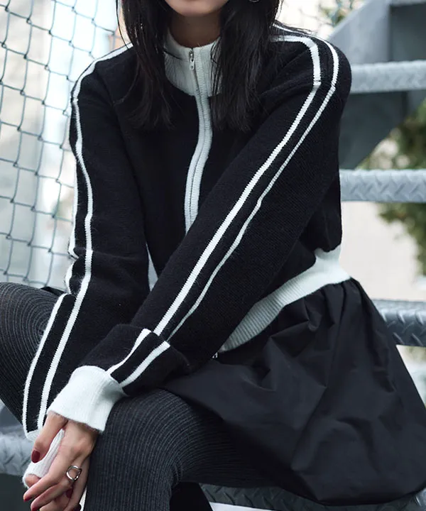ラインスリーブジップニットブルゾン [C7331] | SALE！ - レディース
