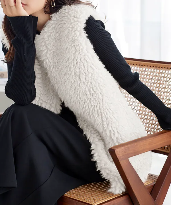 選べる2タイプ フェイクファーロングベスト [K1229] - レディース