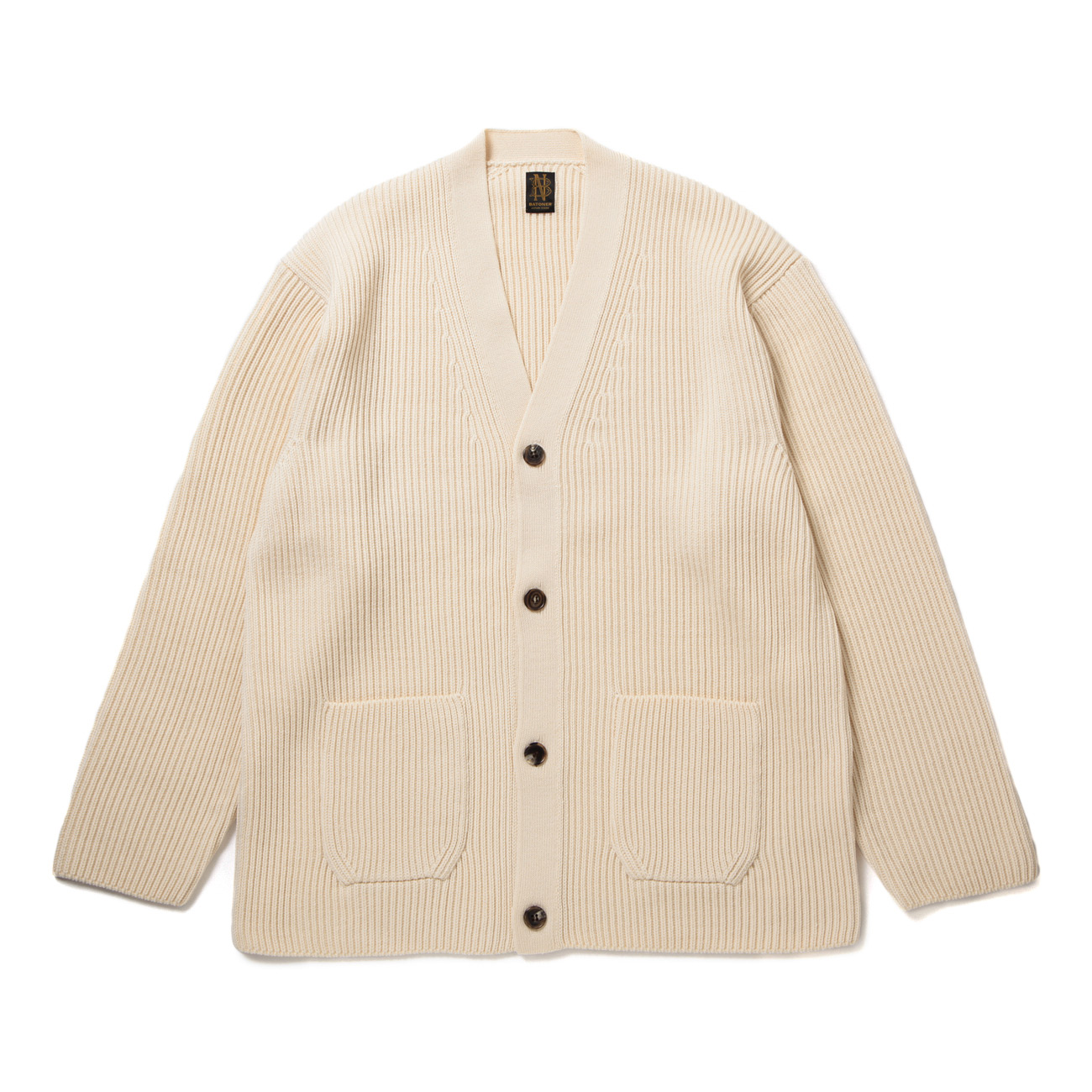 BATONER / バトナー | SOLID WOOL RIB CARDIGAN (メンズ) - Ivory