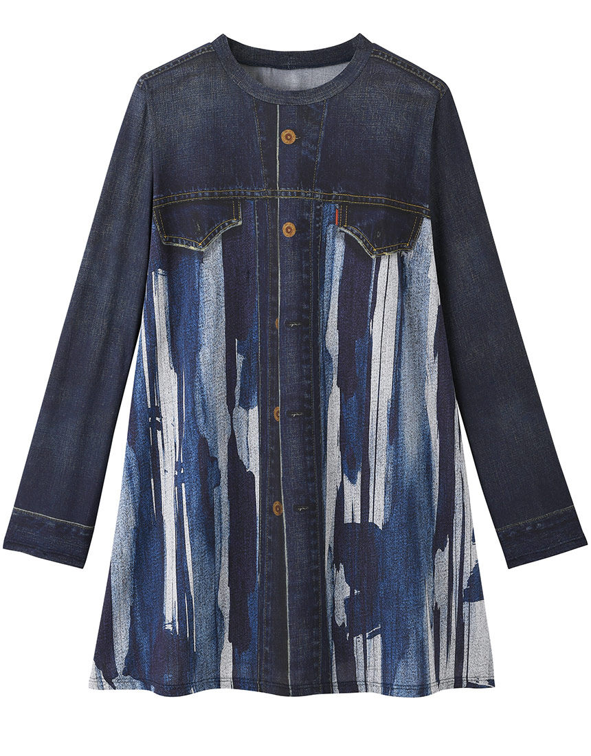 ワコール_カルソン リメイクデニム柄のチュニック 長袖 アウター