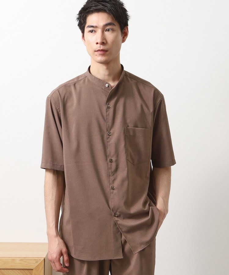 クールファイバーバンドカラー半袖シャツ 接触冷感／吸水速乾／UVケア