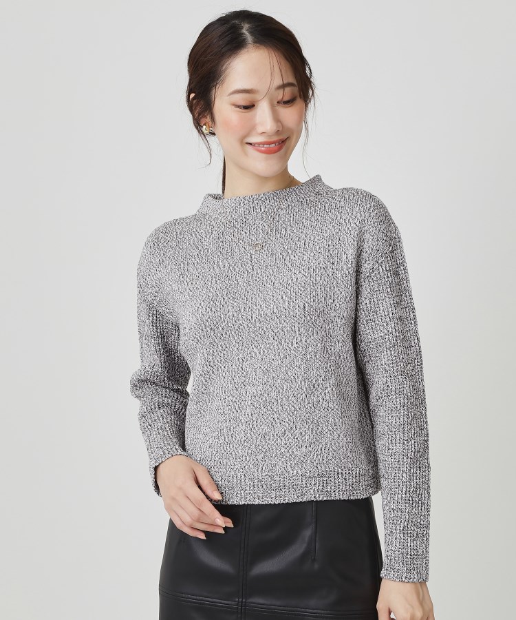 手洗い可／日本製／短め丈】編地変化のニットトップス（ニット