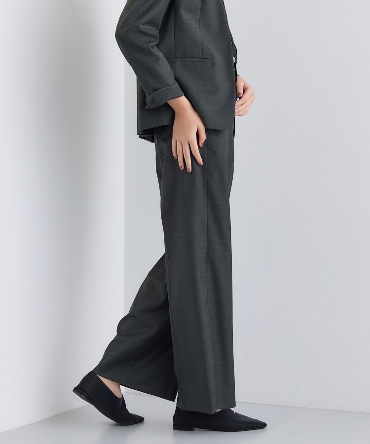 日本製／スーツ／通勤】シルクウールストレッチ ワイドパンツ（パンツ