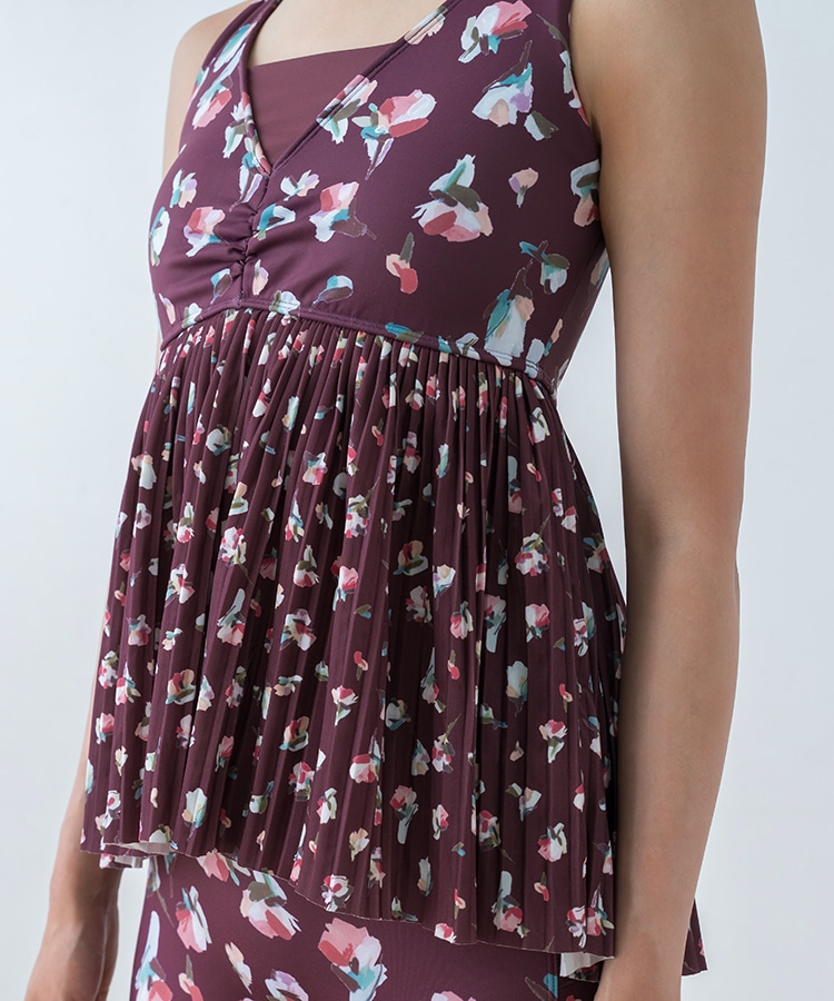 SUKALA】ローズプリントプリーツタンクトップ(XS・S・M・L・LLサイズ