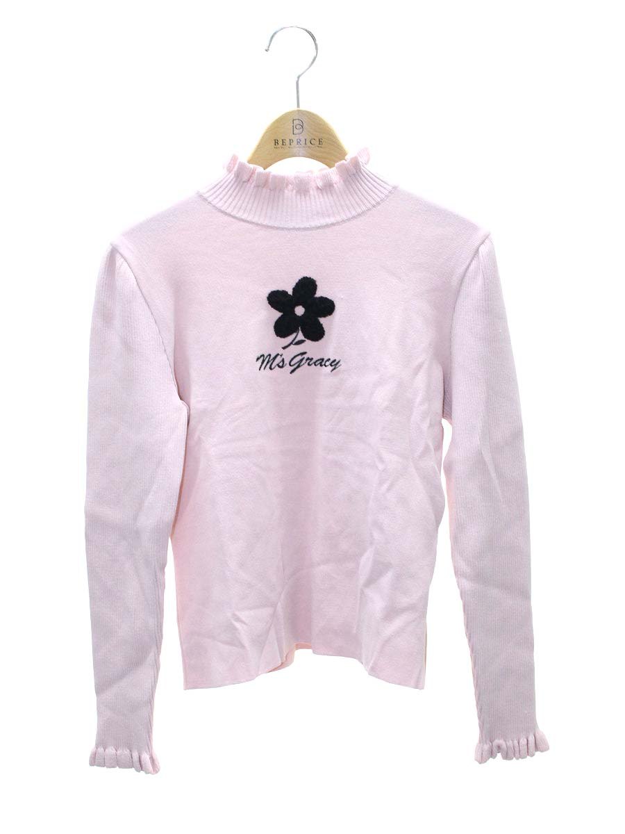 エムズグレイシー 118516 ニット 40 ピンク ハイネック フラワー ワン