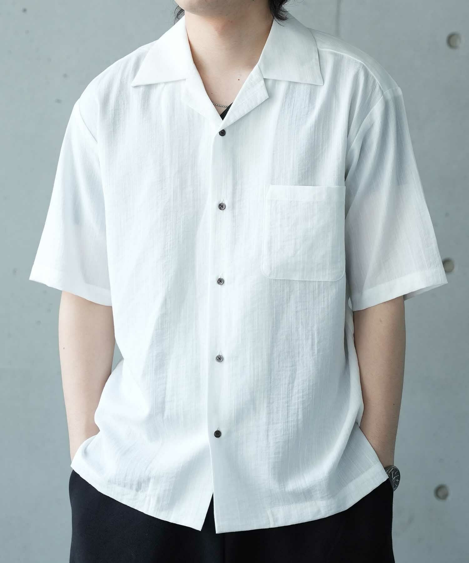 レーヨンスラブオープンカラー半袖シャツ｜メンズファッション通販