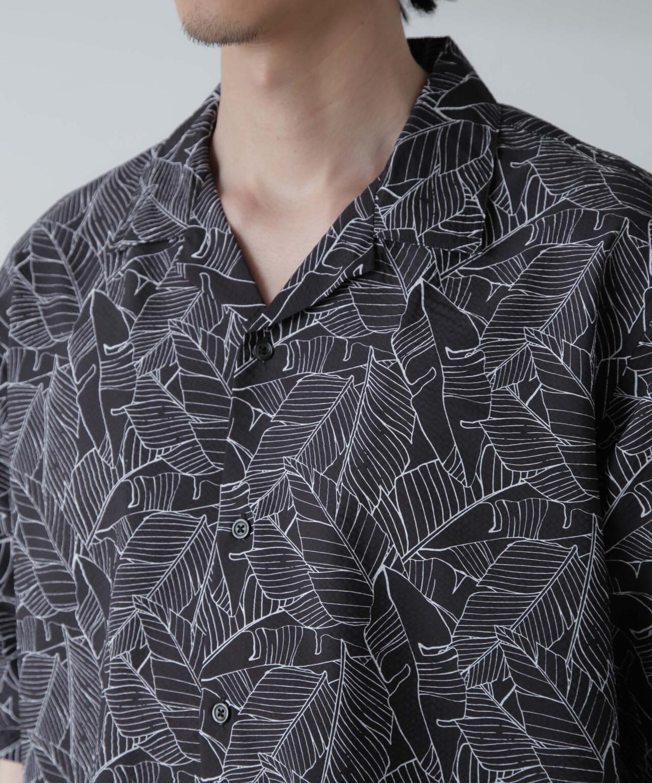 ポリサッカー 総柄プリント シャツ 半袖