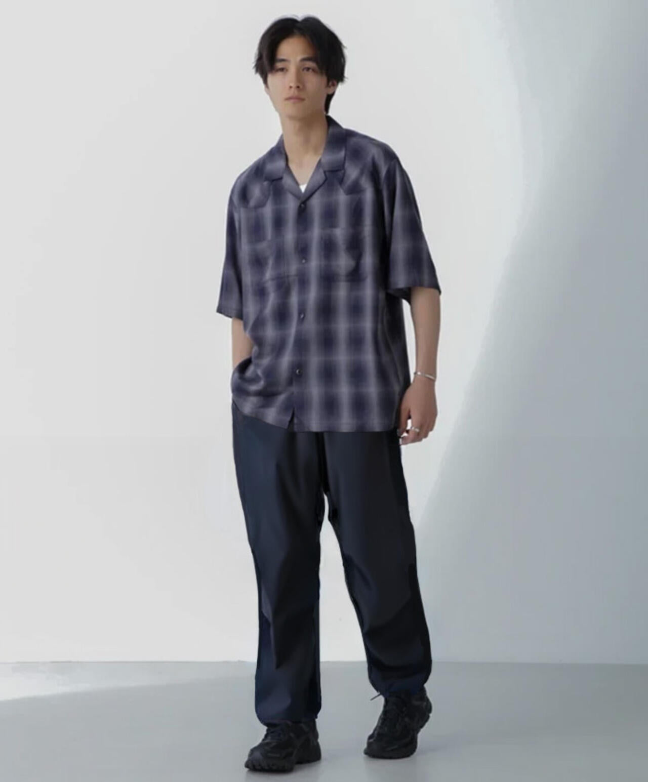 レーヨンオンブレ チェック シャツ 半袖