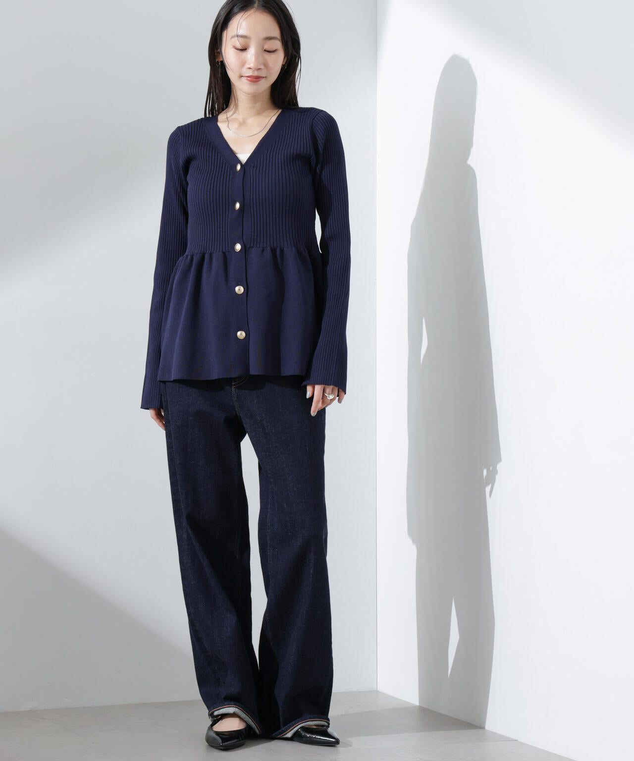 前後2WAY ペプラム ニット カーディガン