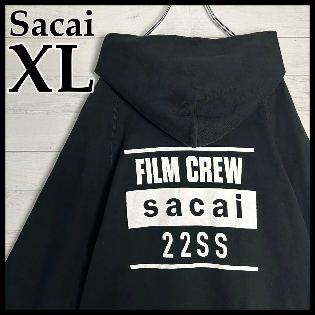 【極美品・XL】サカイ 22SS 両面ロゴ プルオーバー パーカー ブラック 黒 即完売モデル 希少 4 XL相当 sacai サカイ 両面ロゴ センターロゴ