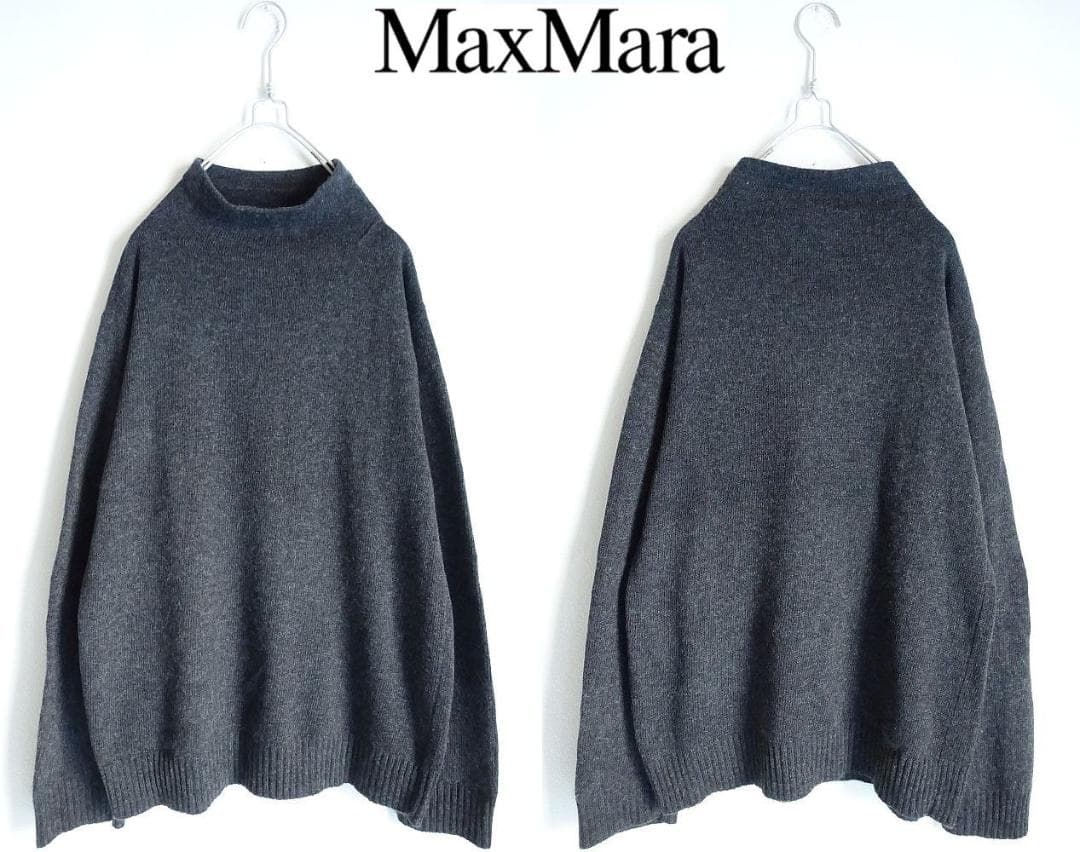 美品Max Maraマックスマーラ☆イタリア製 ウール混ハイネックニットLグレー 美品Max Maraマックスマーラ☆イタリア製 ウール混ハイネックニットL