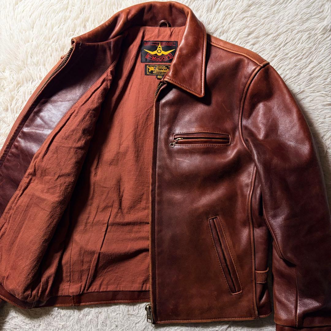 【雰囲気抜群】B-McCOY'S ライダースジャケット　ステアハイド　赤茶　40 雰囲気抜群】B-McCOY'S ライダースジャケット ステアハイド 赤茶 40