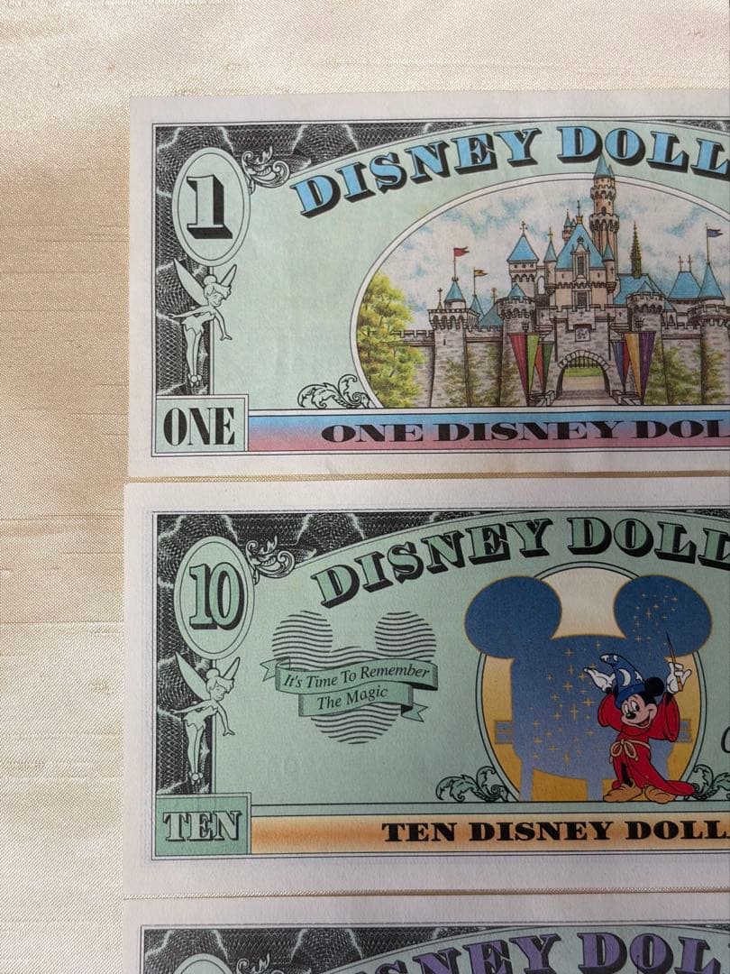 美品Disney Dollars 封筒付1990年代 $1 $5 $10