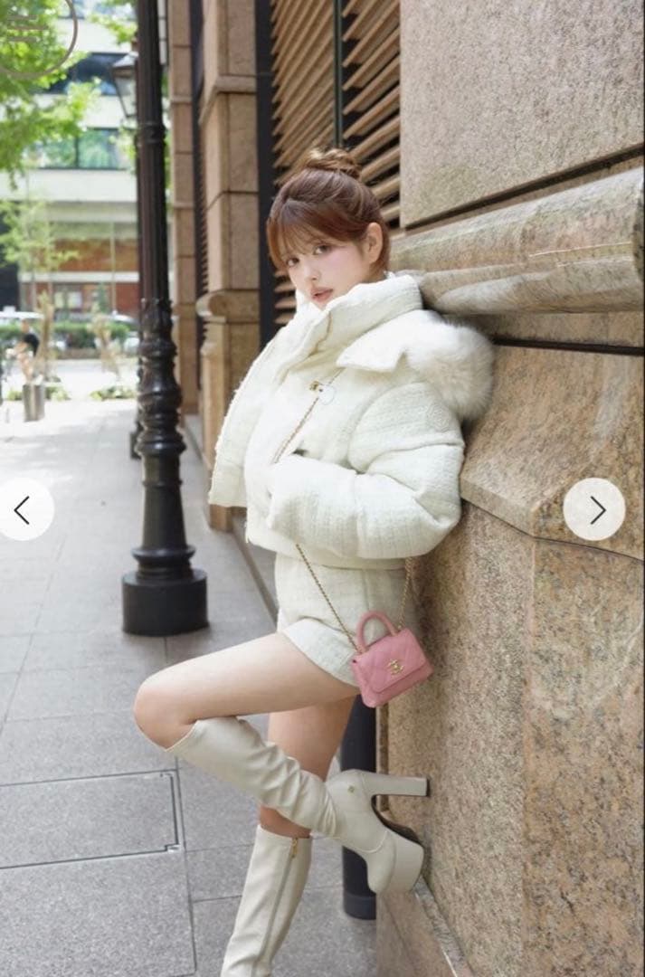 Randy アシンメトリーバックルツイードパデットジャケットS ショート