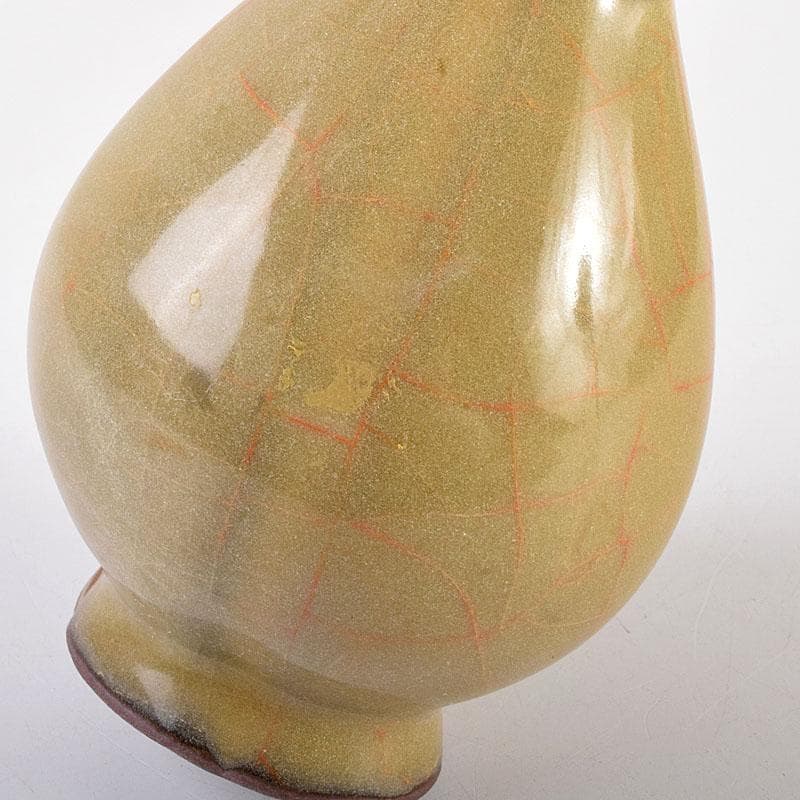 中国 哥窯 青磁 金絲鉄線 氷裂文双耳瓶 C 6910