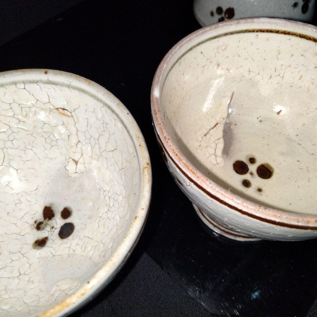 美濃 虎渓山 水月窯 梅花文 汲出 湯呑み10客 粉引風 (荒川豊蔵窯