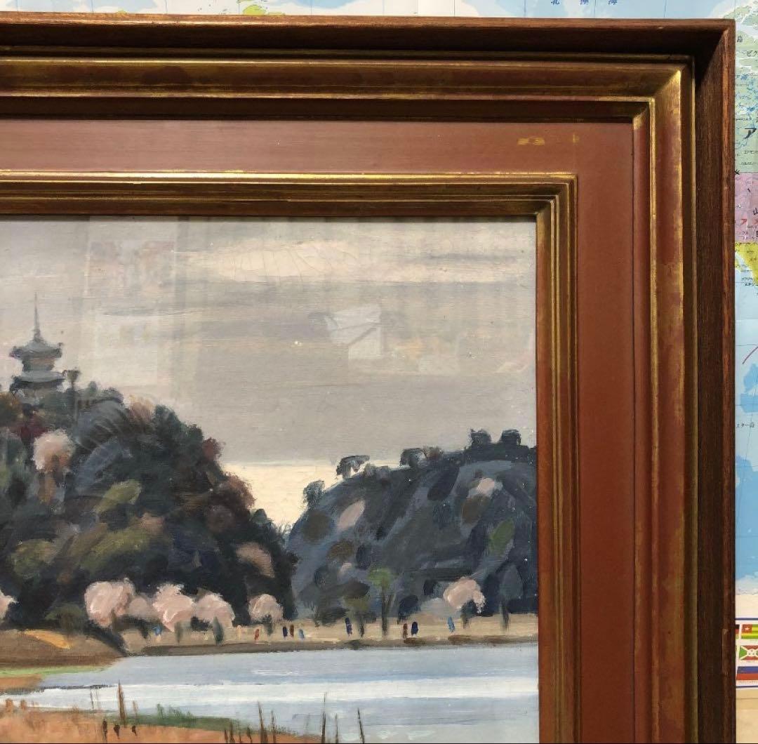 最終値下げ 絵画 インテリア油絵 三溪園春色 猪瀬踏花 希少品 72x65cm