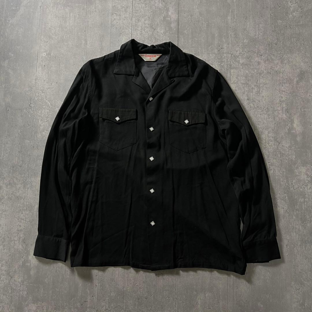 50s 復刻 ブラック レーヨン オープンカラーシャツ ギャバジン - メルカリ