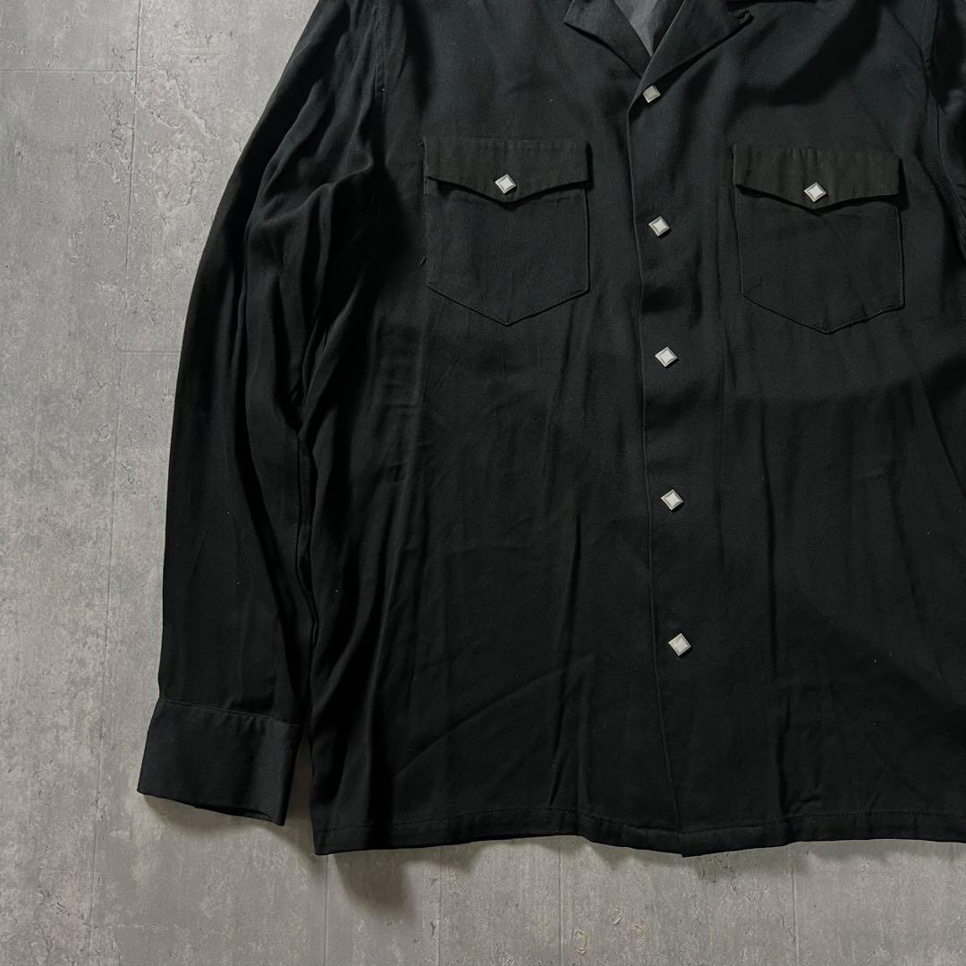 50s 復刻 ブラック レーヨン オープンカラーシャツ ギャバジン - メルカリ