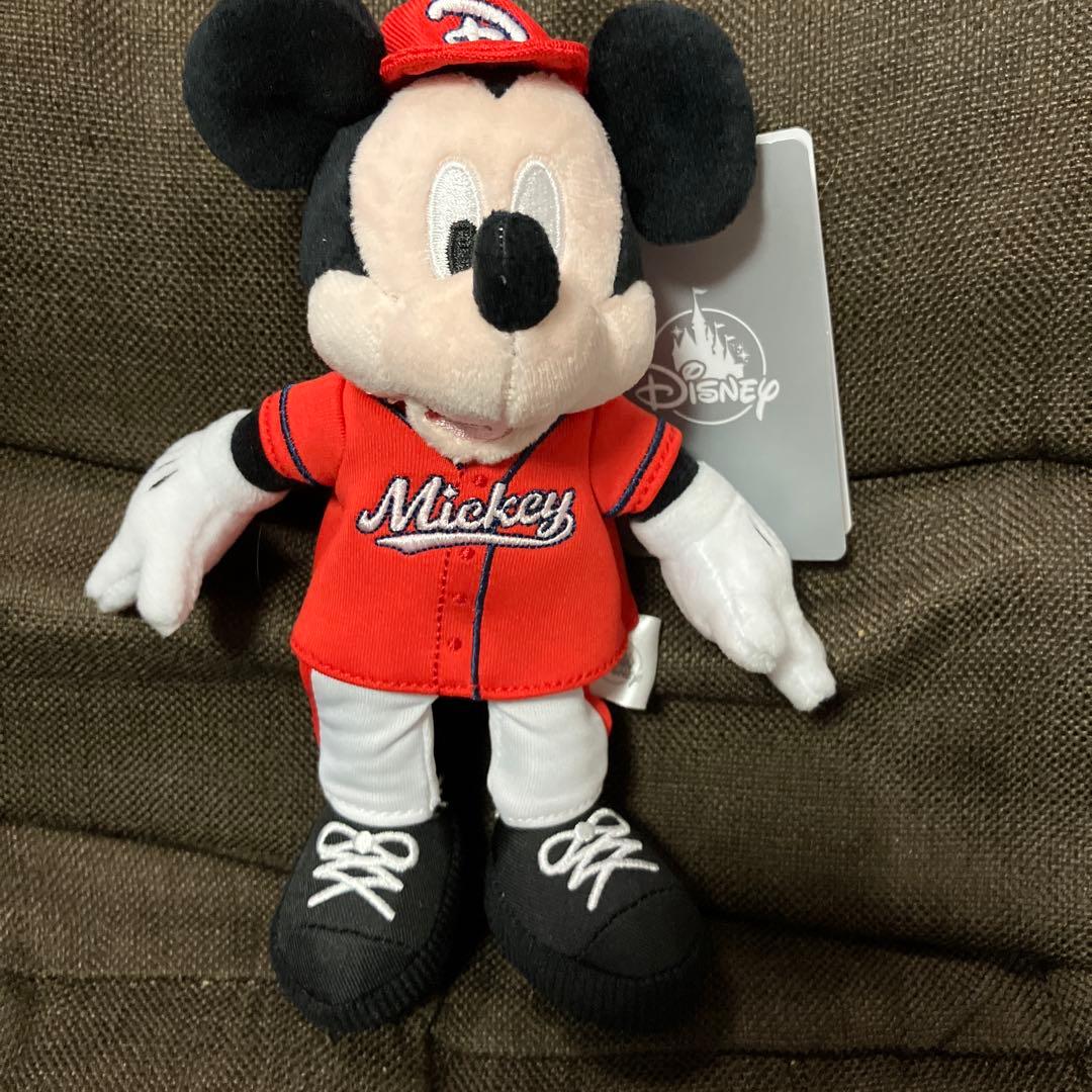 ミッキーマウス カープ野球ユニフォーム ぬいぐるみキーホルダー