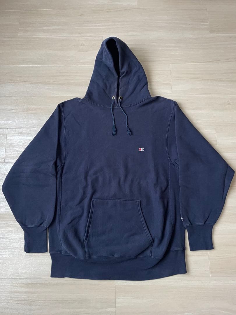 90s チャンピオン USA製 リバースウィーブ パーカー 美品 XL ネイビー 希少 美品 90s USA製 チャンピオン リバースウィーブ スウェット