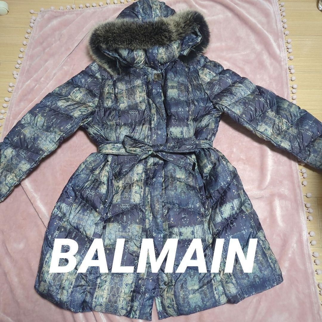 BALMAIN　バルマン　 ファー付き　ダウンジャケット ダウンコート　ダウン 中古・古着通販】BALMAIN (バルマン) ファー付きダウンコート ネイビー
