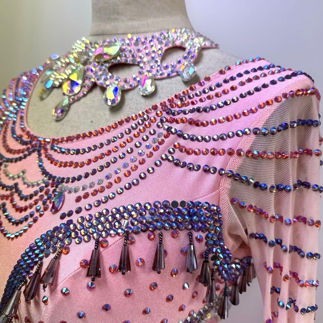 6330☆M ピンク 紫 スワロ グラデーション スタンダードドレス 社交