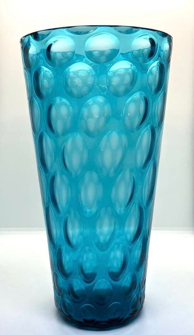 ボヘミアガラス青色ドット模様ガラス花瓶 - メルカリ