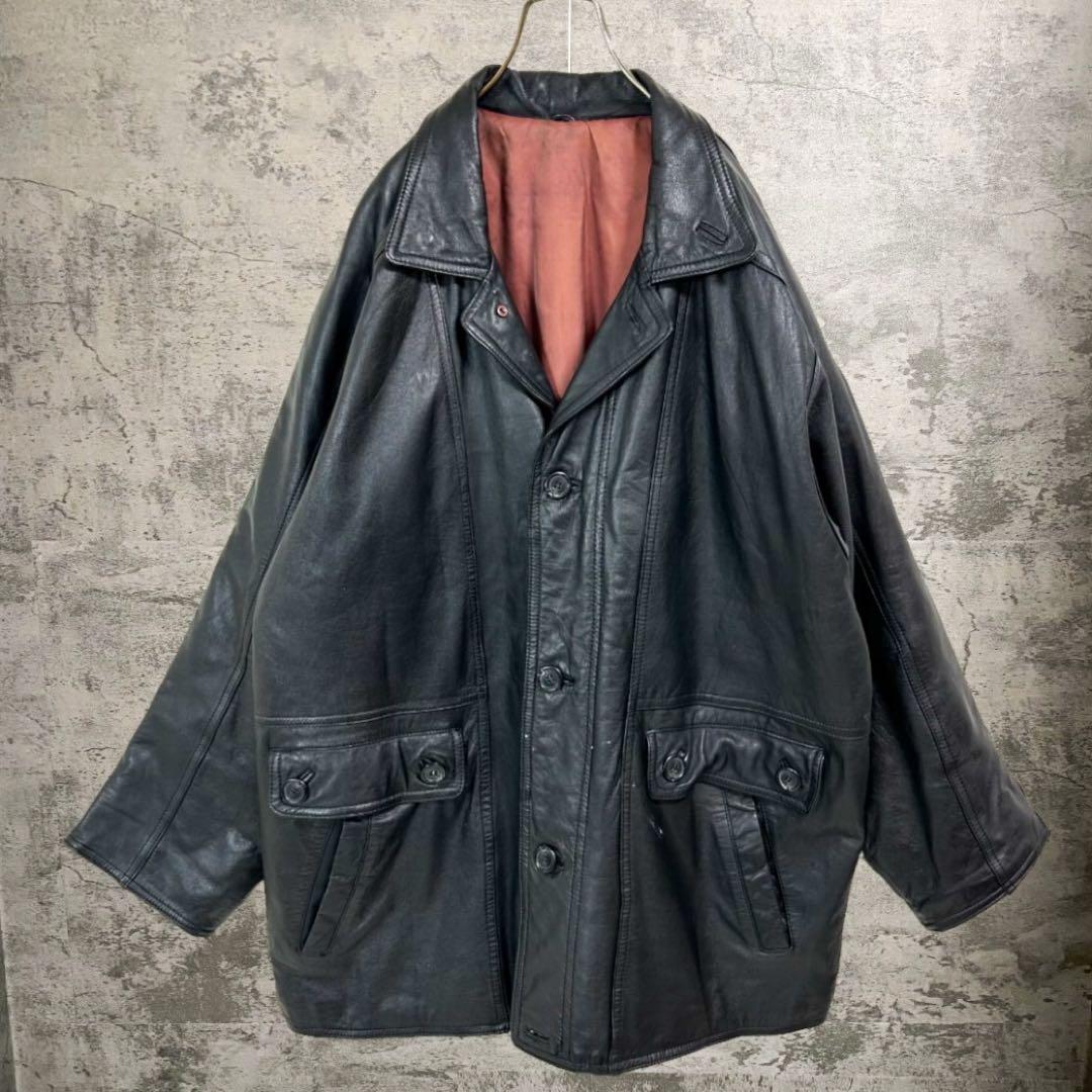 雰囲気抜群‼︎ 90s 本革 レザージャケット カーコート ブラック L 常田
