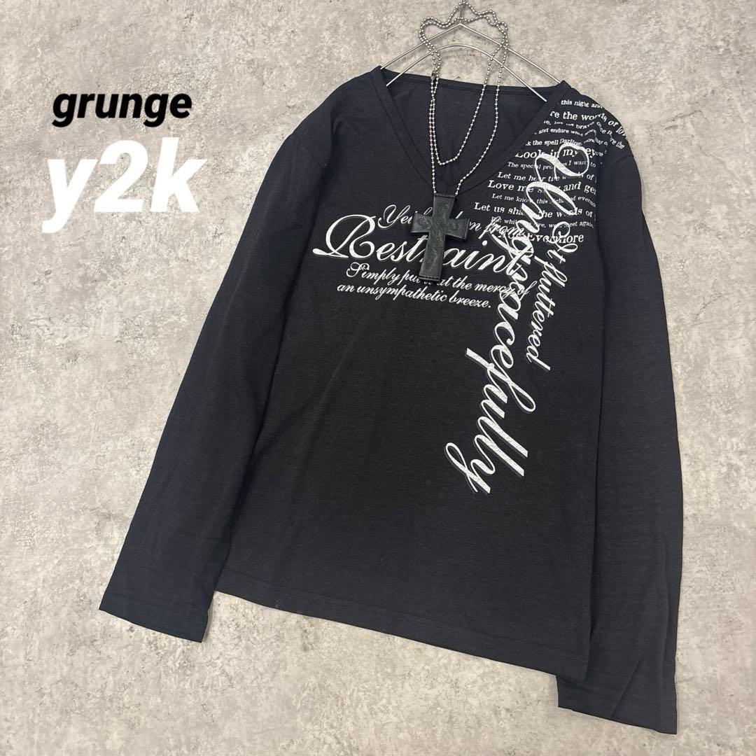 archive grungeお兄系 y2k 平成 英文字 Vネック ロングT - メルカリ