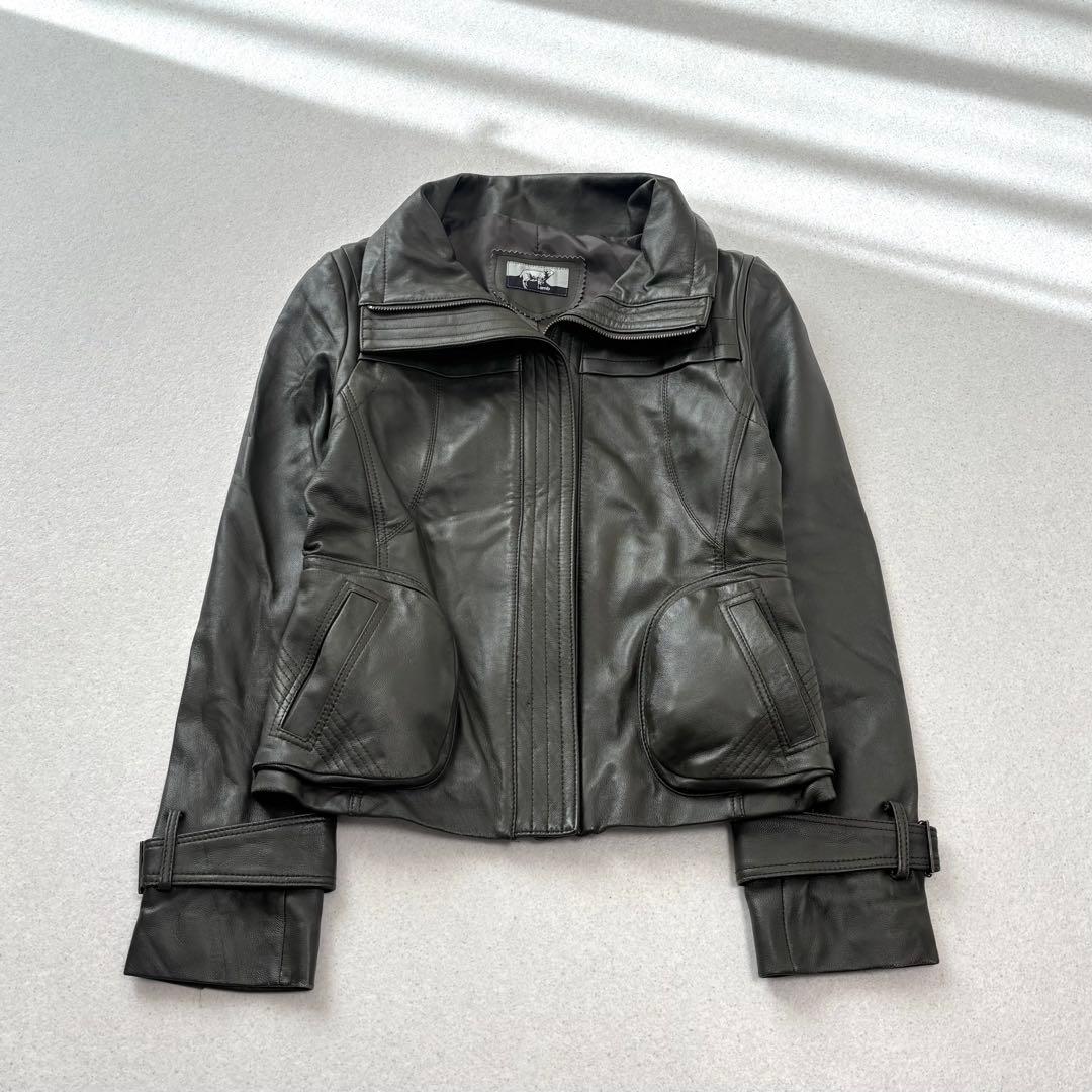 leather jacket blouson khaki 本革 短丈 Y2K