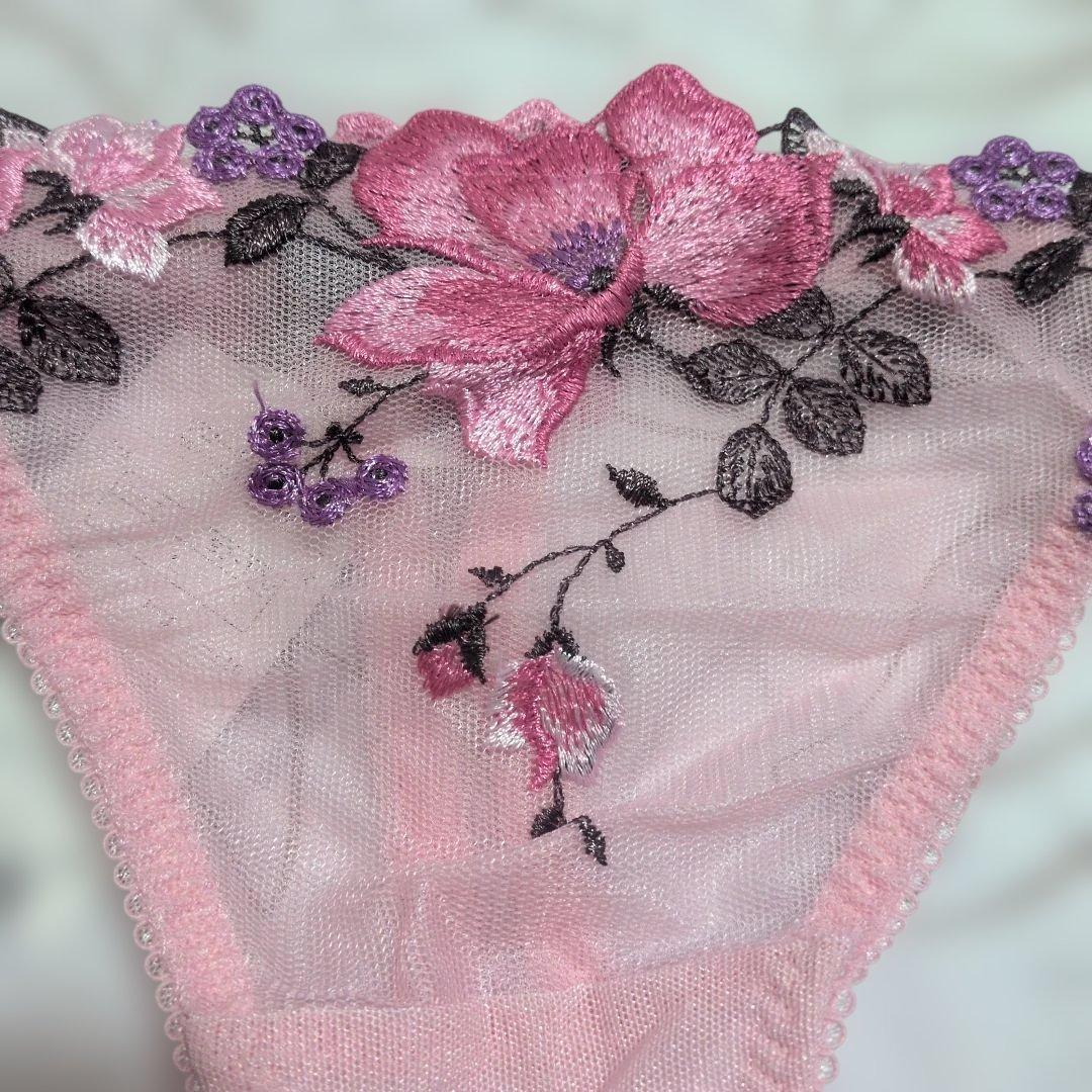 サルート ピンク 花柄 ブラC85TバックLガーターベルトM3セット 色移り