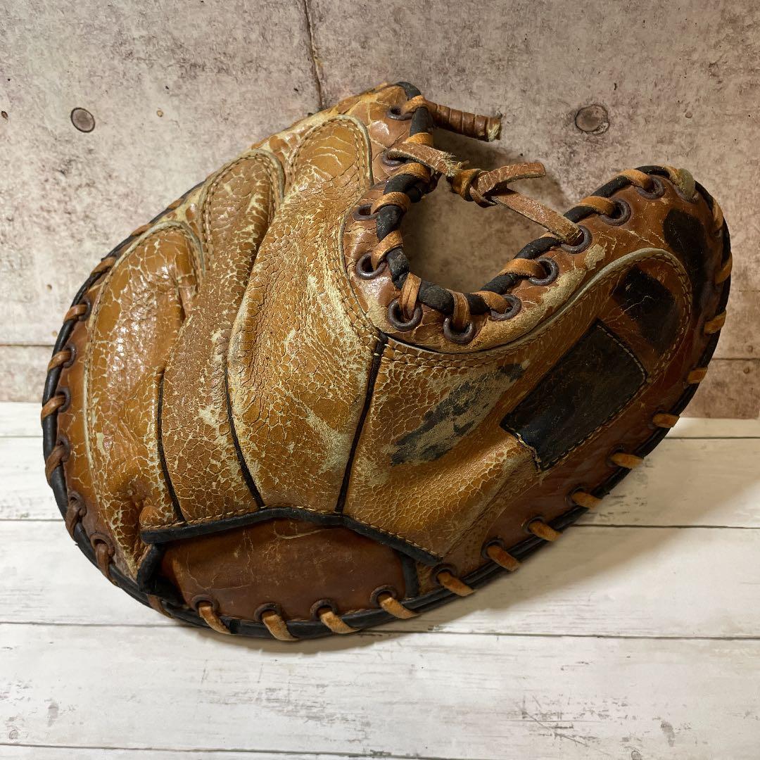 【激レア】キャッチャーミット　ビンテージ 希少品！ 旧ミズノ キャッチャー ミット 捕手 オレンジ ワールドウィン