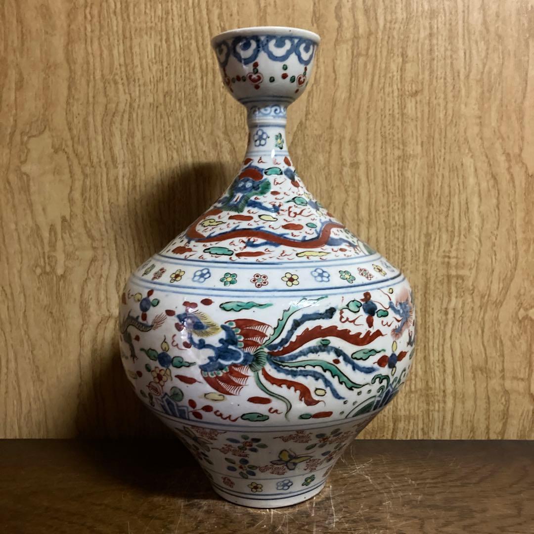 中国 色絵 瓶 龍鳳花蝶図 大明萬暦年製銘 - メルカリ