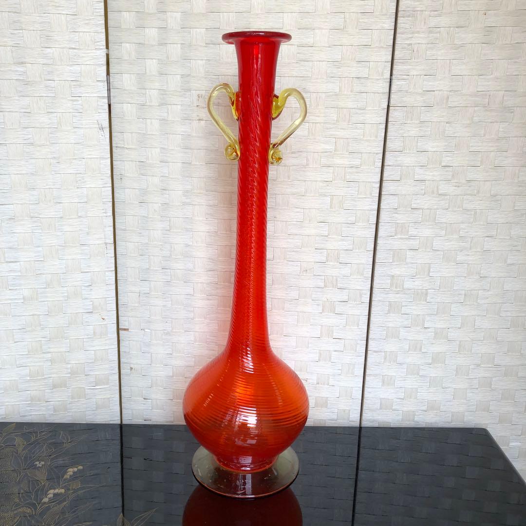 た60●豪華❗️高63cmツイスト 琉球ガラス花瓶 花器 花瓶 沖縄 琉球ガラス フラワーベース 稲嶺盛一郎 茶泡花器