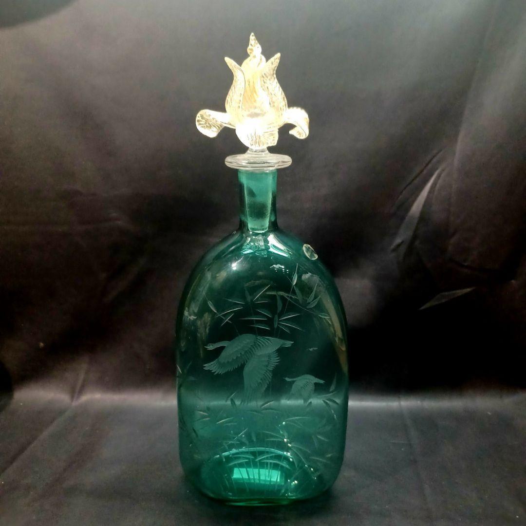 MURANO 36㎝ ムラノ 花鳥文 グリーン デカンタ ボトル 瓶 Murano Decanter - Etsy