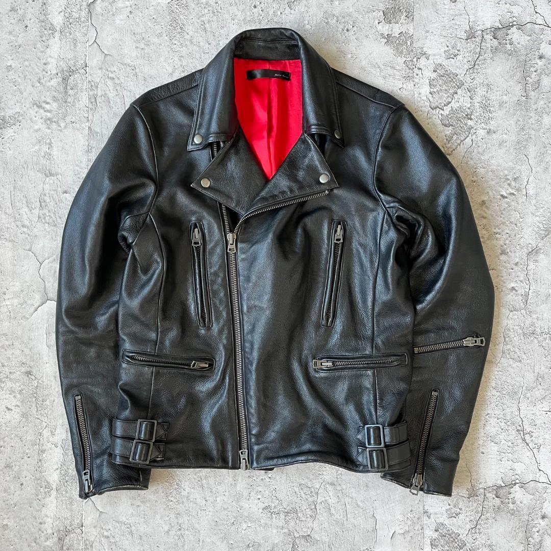 ダブルライダース レザージャケット 本革 赤裏地 渋カジ バイカー 廃盤